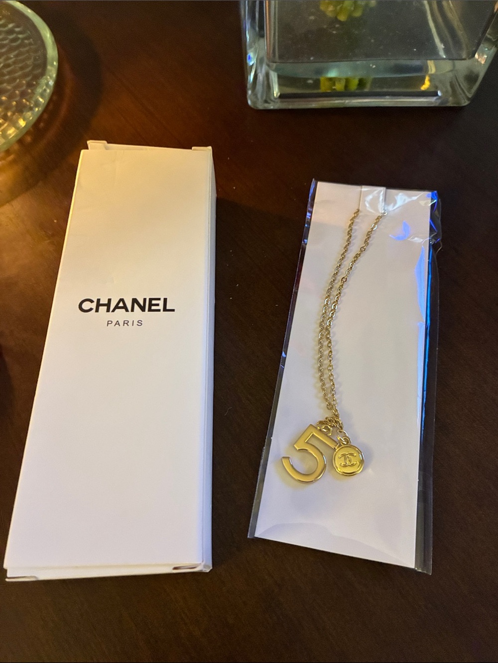 Novelty Gold Tone '5' Charm Logo Pendant Necklace